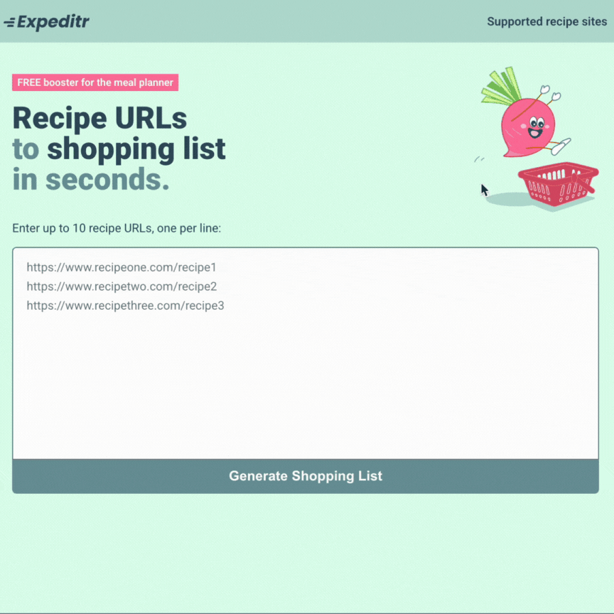 Expeditr | Consolidate Recipe URLs Into One Ingredient List
